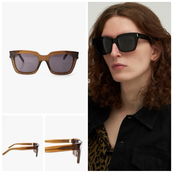 $495 Unisex Saint Laurent Bold 1 Amber Tortoise Square Sunglasses 54-20-140 - Picture 1 of 16